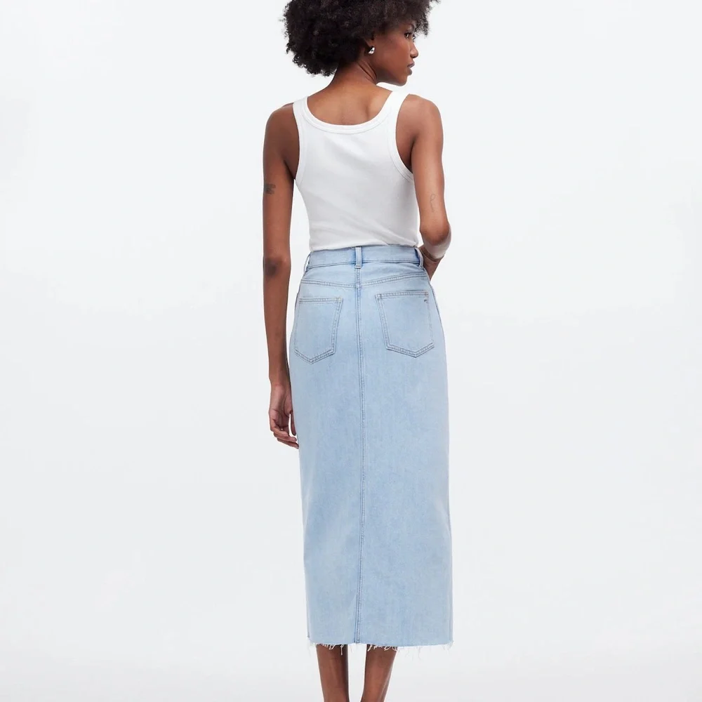 Madewell The Rilee Blue Jean Denim Midi Skirt Size 27